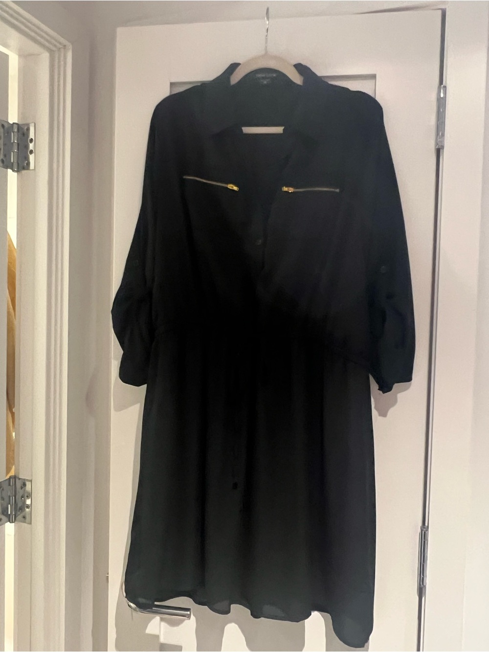 New Look Black Midi Shirt Dress with Gold Zip Accents